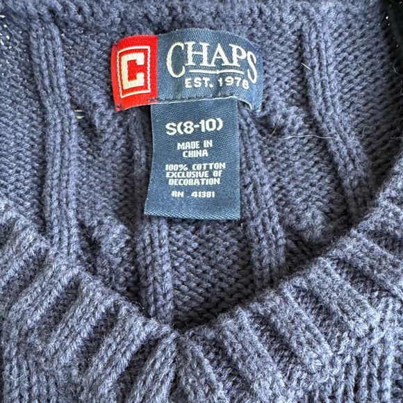 CHAPS Navy Blue V Neck Cableknit Cotton Sleeveless Sweater Vest Sz Small - Picture 4 of 11